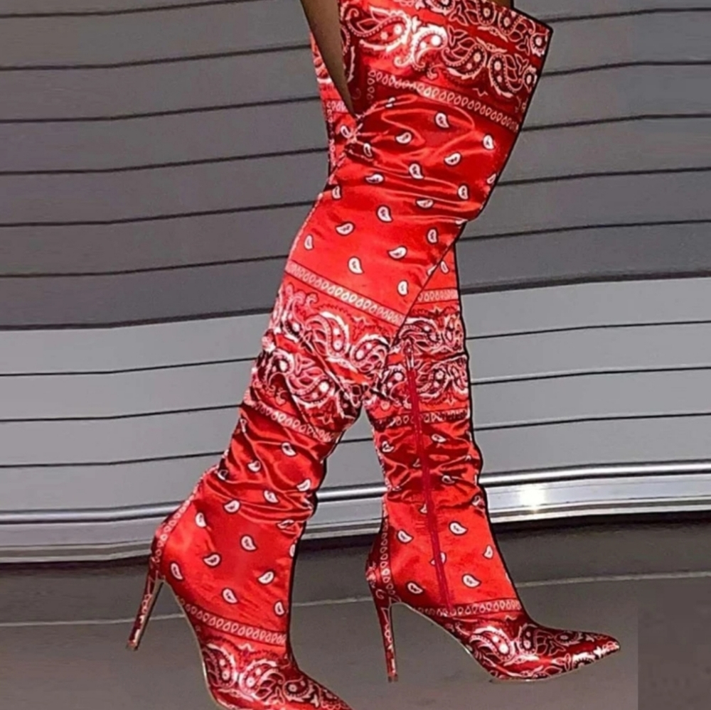 Bandana print boot high heel boots/thigh high boot
